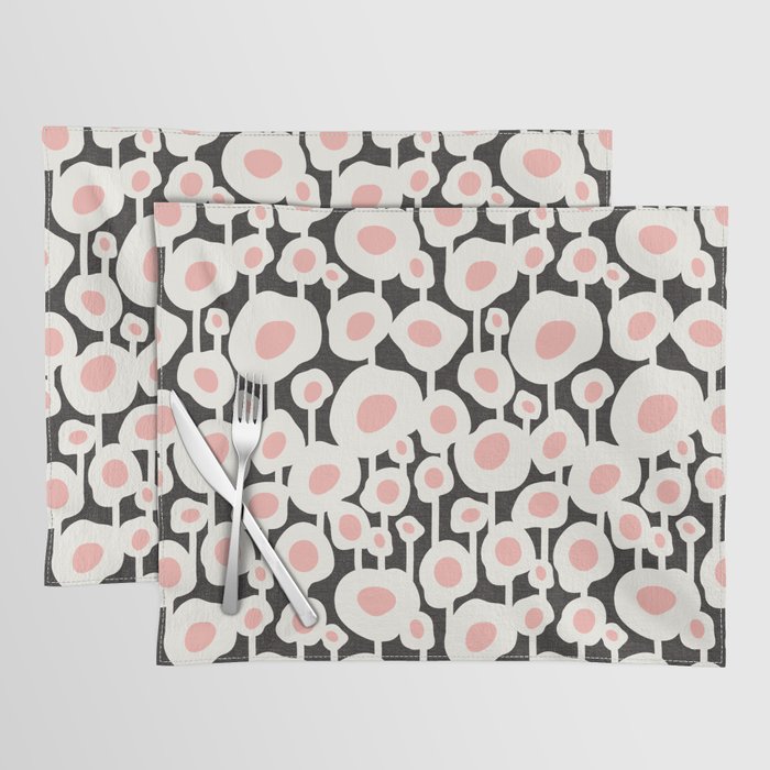 Poppy Dot - Retro Floral Black Pink Placemat Gallery Image 1