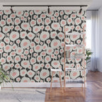 Poppy Dot - Retro Floral Black Pink Wall Mural Gallery Image 1