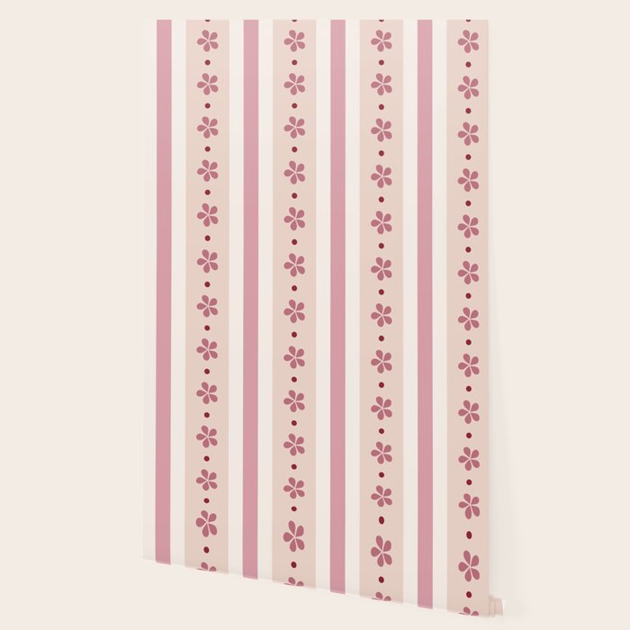 Pink Stripes And Flowers Wallpaper Gallery Image 2