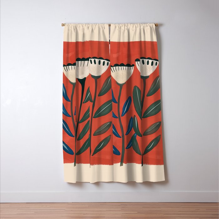 Terracotta Folk Blooms Window Curtain Gallery Image 3