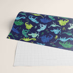 Watercolor Dinosaur Blue Green Dino Pattern Wrapping Paper Gallery Image 2