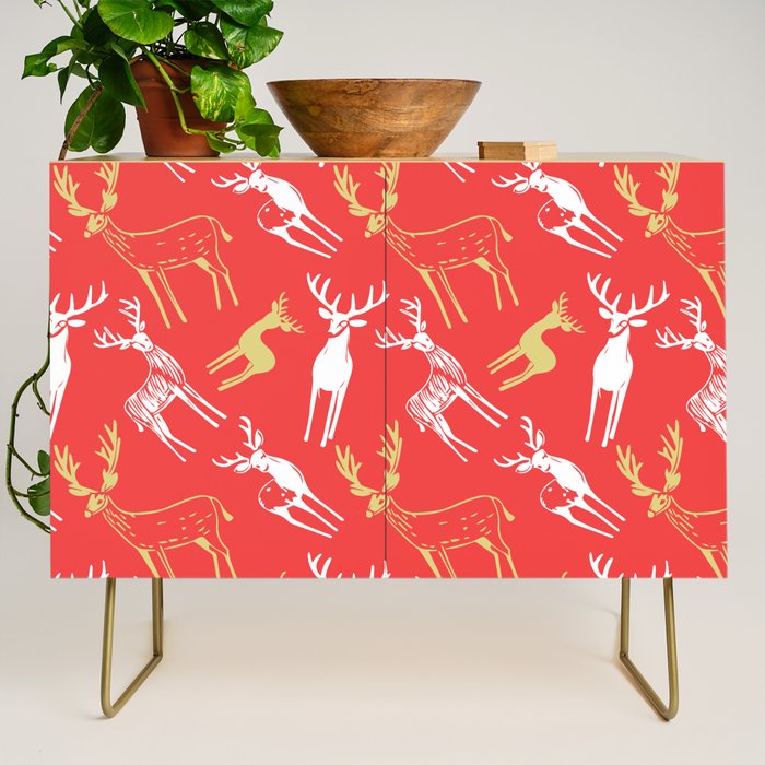 Red christmas reindeer animal pattern Credenza Gallery Image 1