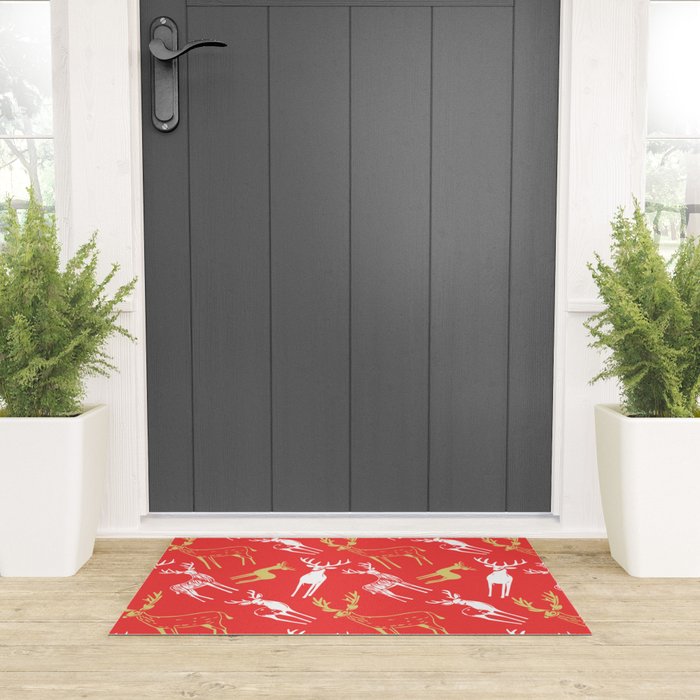 Red christmas reindeer animal pattern Welcome Mat Gallery Image 3