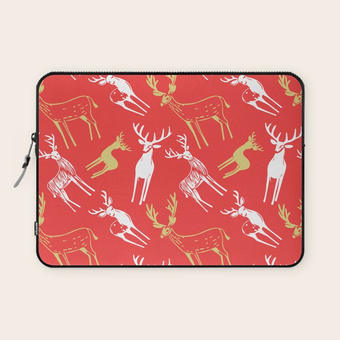 Red christmas reindeer animal pattern Laptop Sleeve Gallery Image 1