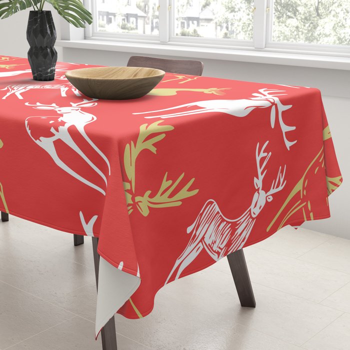 Red christmas reindeer animal pattern Tablecloth Gallery Image 3