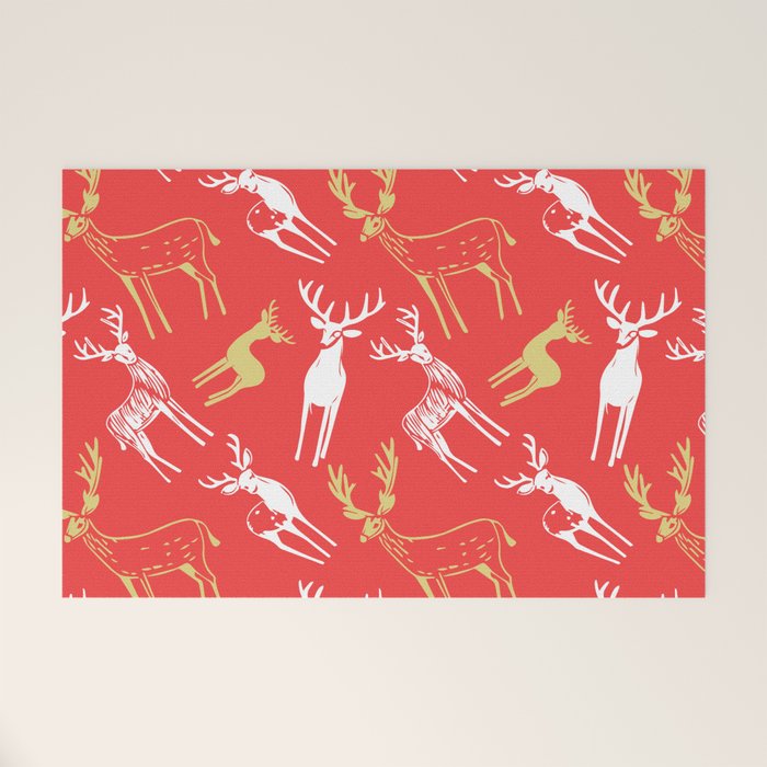 Red christmas reindeer animal pattern Welcome Mat Gallery Image 1