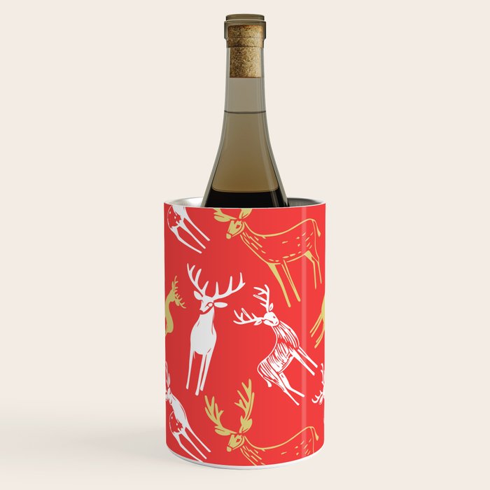 Red christmas reindeer animal pattern Wine Chiller Gallery Image 1