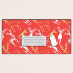 Red christmas reindeer animal pattern Desk Mat Gallery Image 1