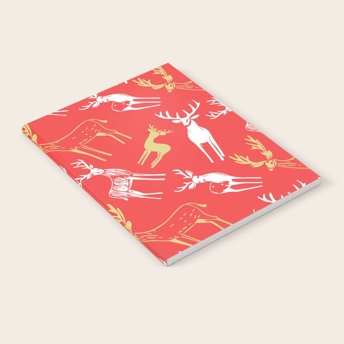 Red Christmas Reindeer Animal Pattern Notebook