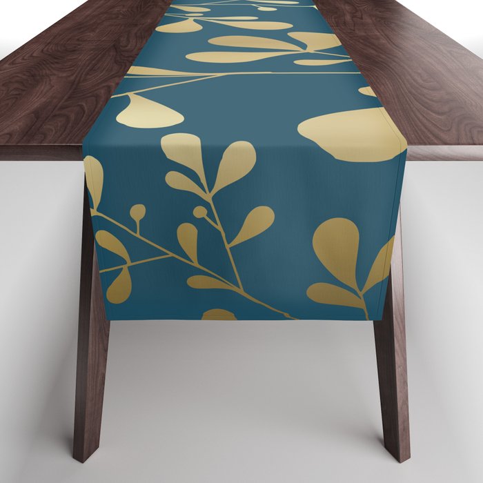 Floral Leaves, Teal and Gold Table Runner Gallery Image 1