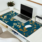 Floral Leaves, Teal and Gold Desk Mat Gallery Image 2