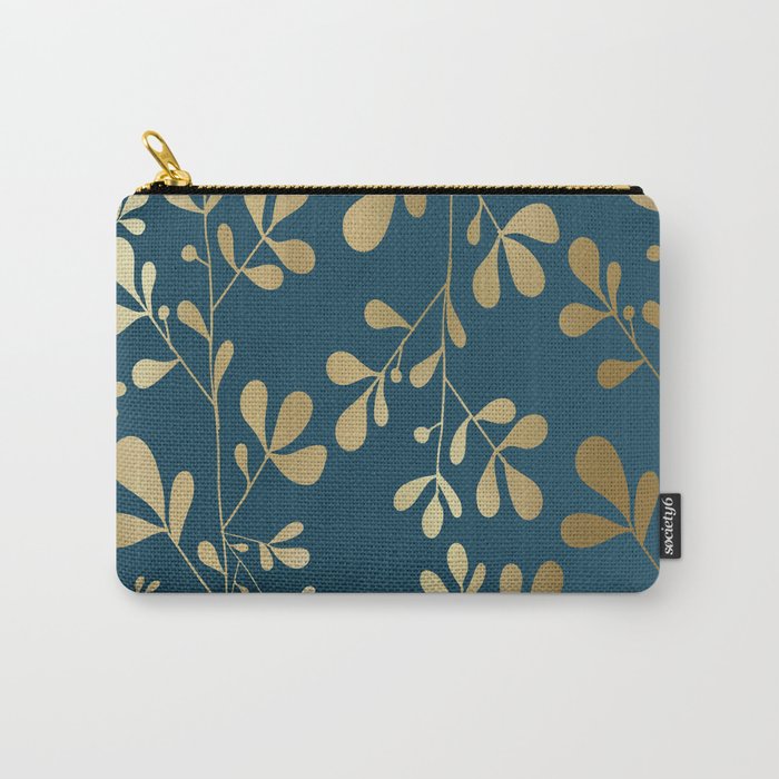 Floral Leaves, Teal and Gold Carry All Pouch Gallery Image 1