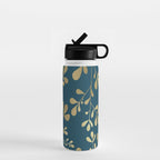 Floral Leaves, Teal and Gold Water Bottle Gallery Image 1