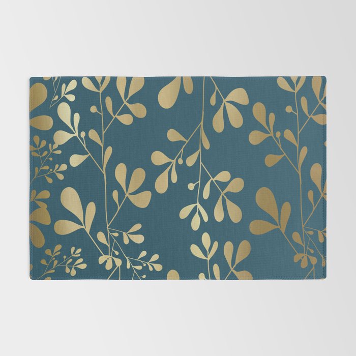 Floral Leaves, Teal and Gold Rug Gallery Image 2