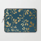 Floral Leaves, Teal and Gold Laptop Sleeve Gallery Image 1
