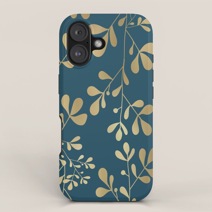 Floral Leaves, Teal and Gold iPhone Case Gallery Image 1