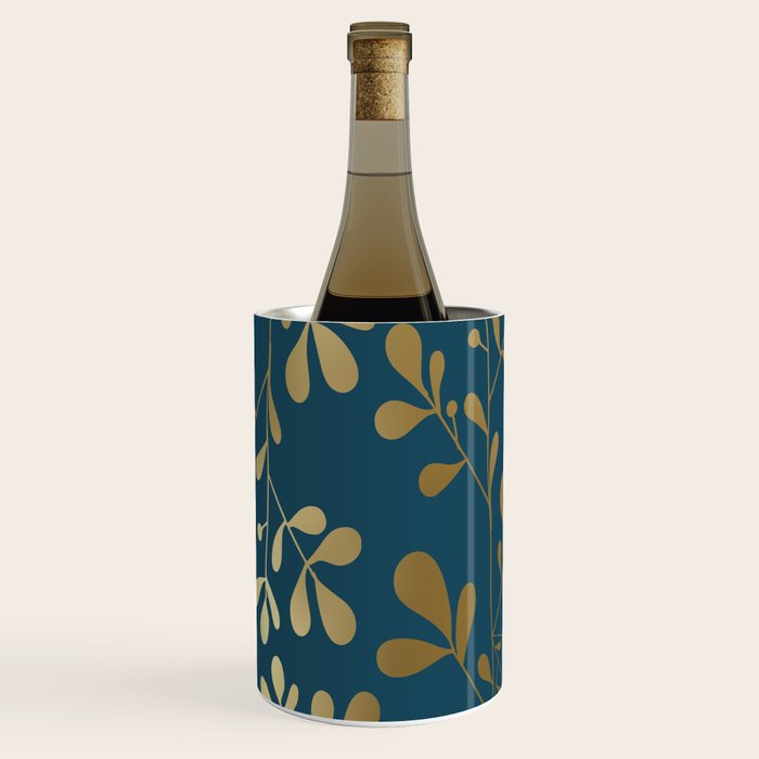 Floral Leaves, Teal and Gold Wine Chiller Gallery Image 3