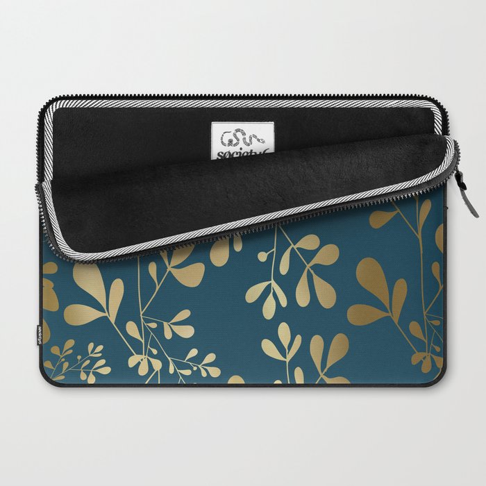 Floral Leaves, Teal and Gold Laptop Sleeve Gallery Image 2