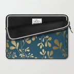 Floral Leaves, Teal and Gold Laptop Sleeve Gallery Image 2