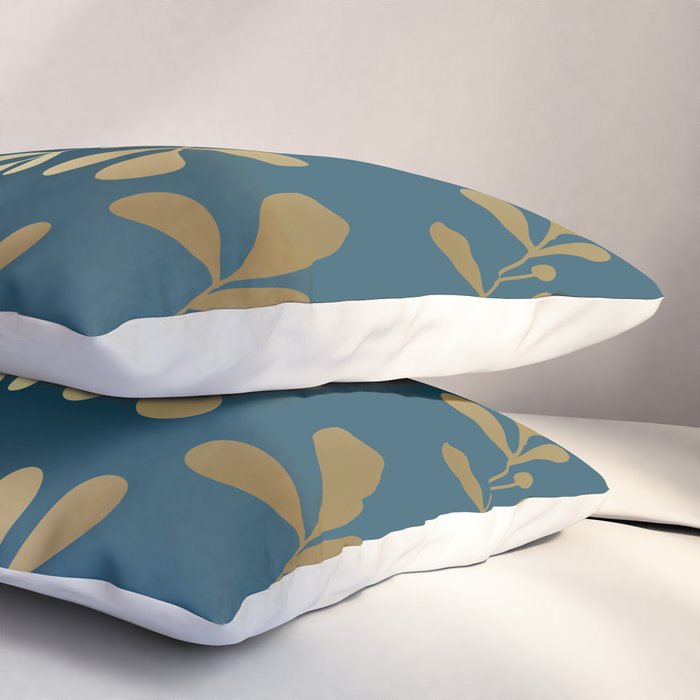 Floral Leaves, Teal and Gold Pillow Sham Gallery Image 3