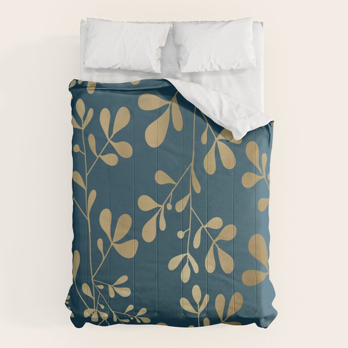 Floral Leaves, Teal and Gold Comforter Gallery Image 6