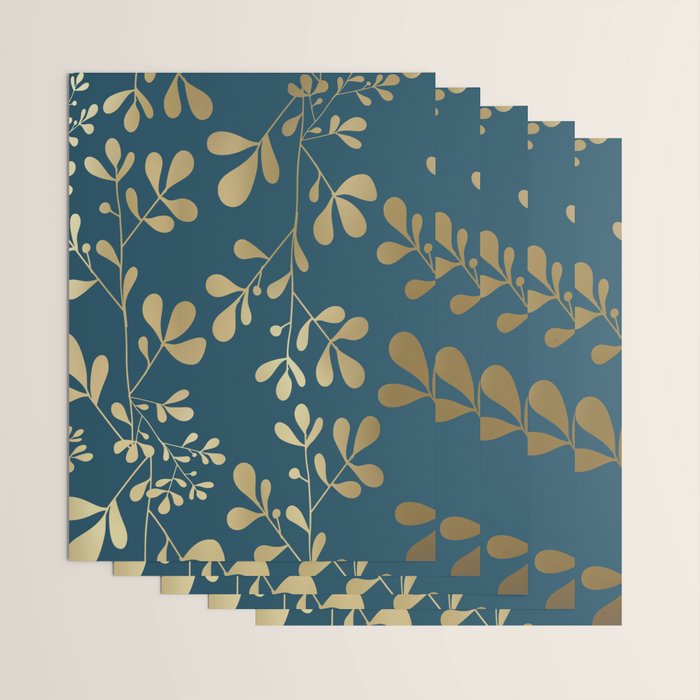 Floral Leaves, Teal and Gold Wrapping Paper Gallery Image 3