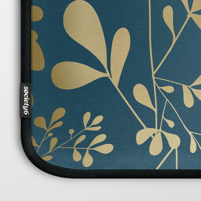 Floral Leaves, Teal and Gold Laptop Sleeve Gallery Image 3