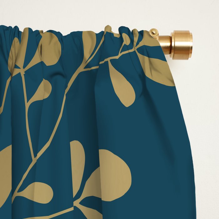 Floral Leaves, Teal and Gold Window Curtain Gallery Image 2