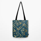 Floral Leaves, Teal and Gold Tote Bag Gallery Image 2