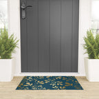 Floral Leaves, Teal and Gold Welcome Mat Gallery Image 3