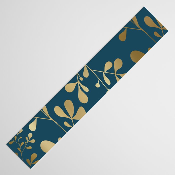 Floral Leaves, Teal and Gold Table Runner Gallery Image 3