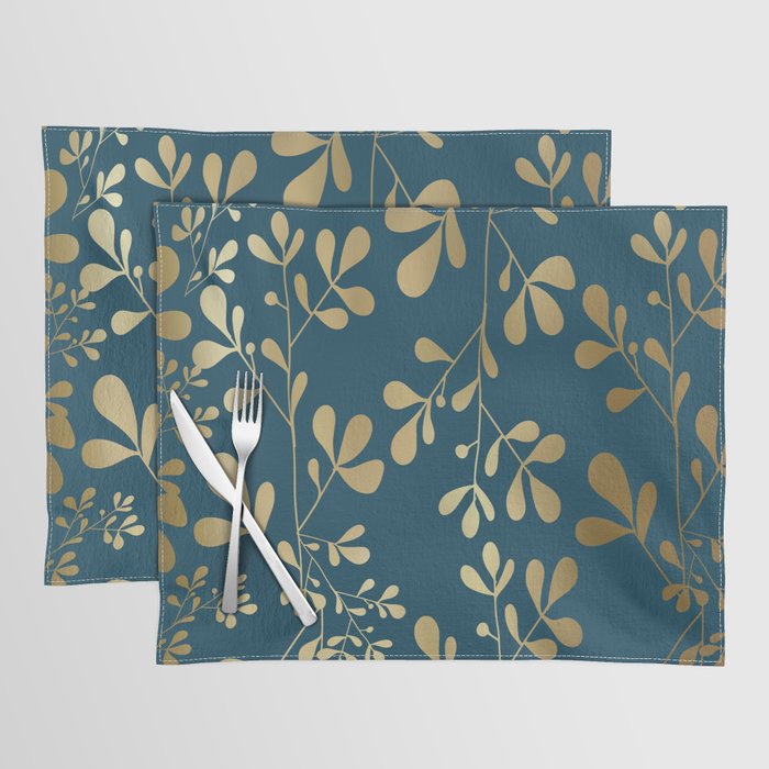 Floral Leaves, Teal and Gold Placemat Gallery Image 1