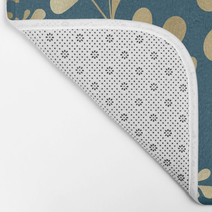 Floral Leaves, Teal and Gold Bath Mat Gallery Image 2