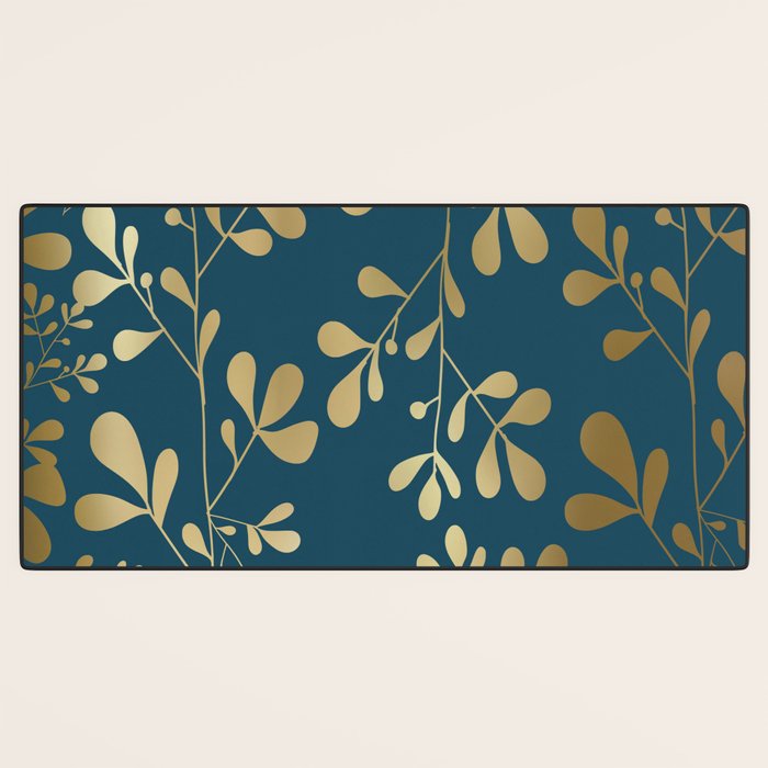 Floral Leaves, Teal and Gold Desk Mat Gallery Image 3