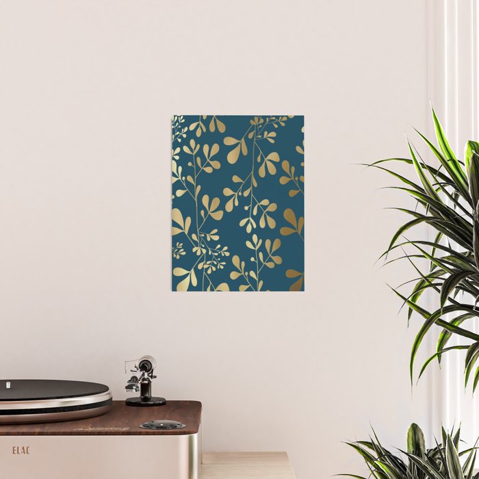 Floral Leaves, Teal and Gold Poster Gallery Image 2