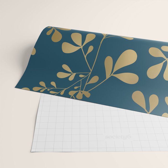 Floral Leaves, Teal and Gold Wrapping Paper Gallery Image 2