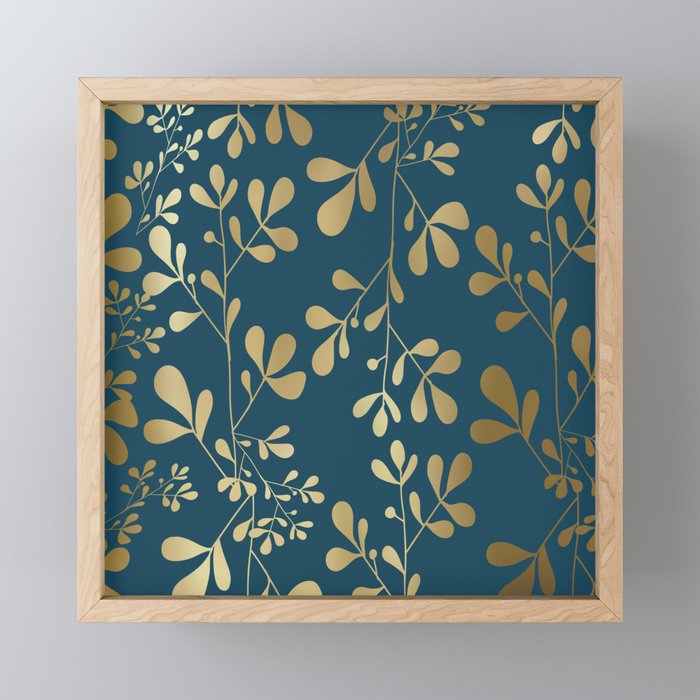 Floral Leaves, Teal and Gold Mini Art Print Gallery Image 1