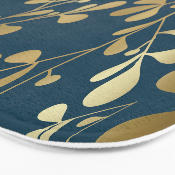 Floral Leaves, Teal and Gold Bath Mat Gallery Image 3