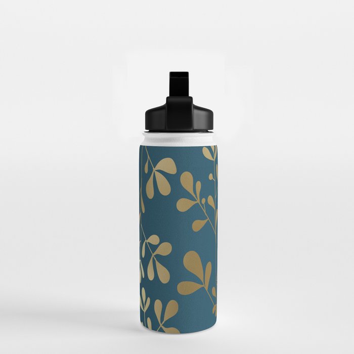 Floral Leaves, Teal and Gold Water Bottle Gallery Image 2