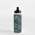 Floral Leaves, Teal and Gold Water Bottle Gallery Image 2