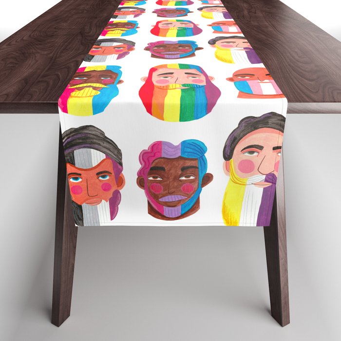 Gay pride rainbow gender flags beard men Table Runner Gallery Image 1
