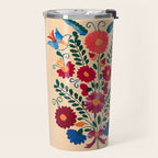 Mexican Bird Motif Cream  Travel Mug Gallery Image 2