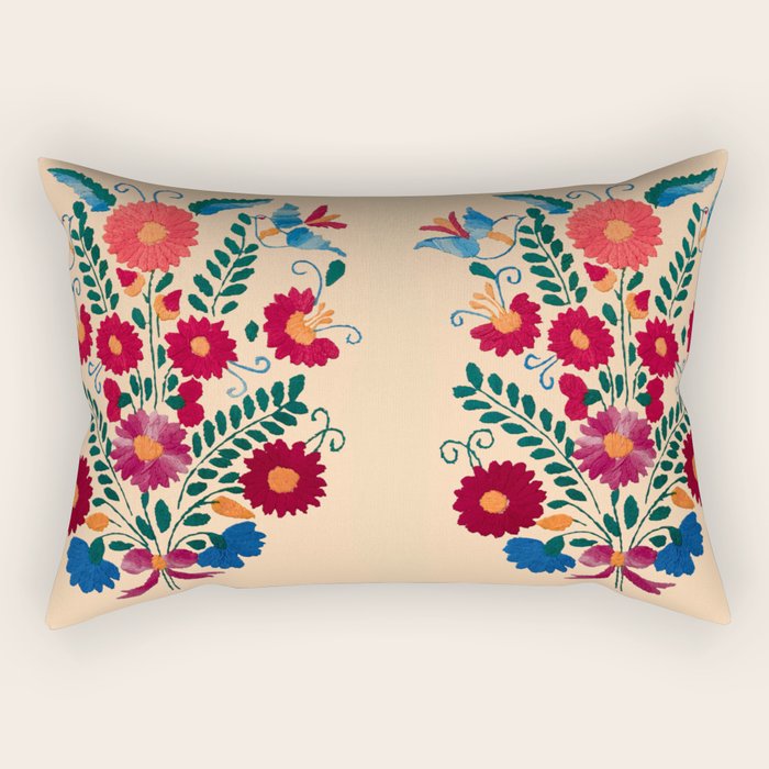 Mexican Bird Motif Cream  Rectangular Pillow Gallery Image 2