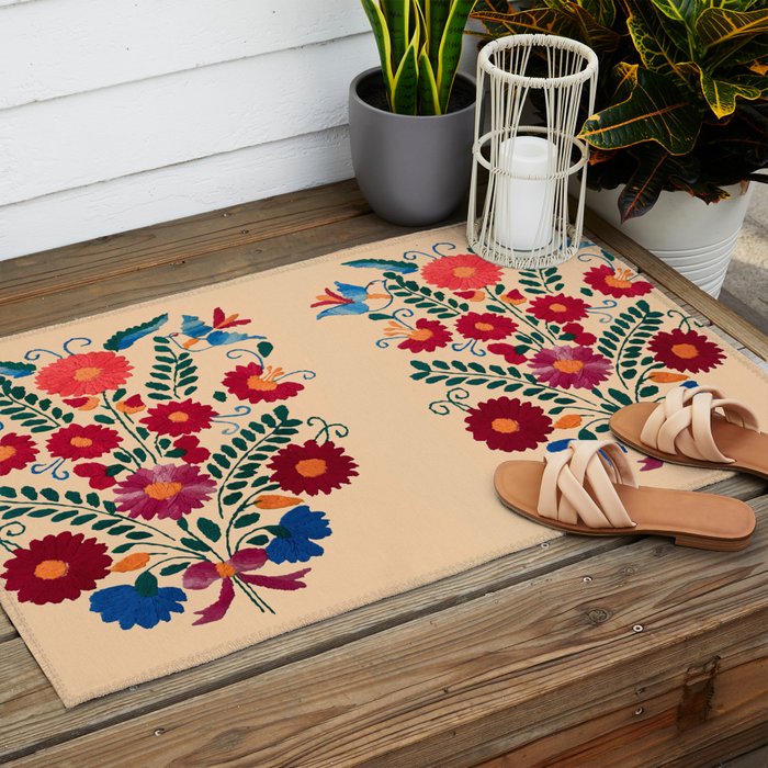 Mexican Bird Motif Cream  Outdoor Rug Gallery Image 2