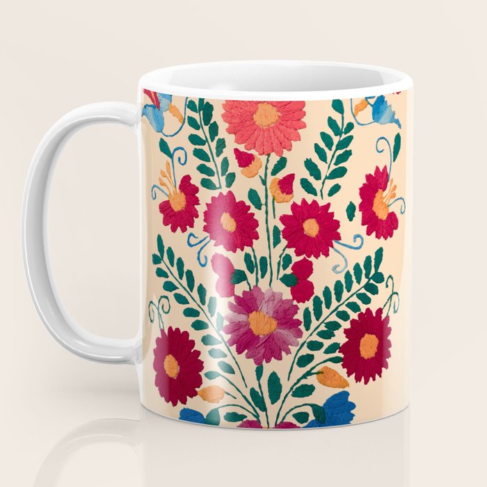 Mexican Bird Motif Cream  Coffee Mug Gallery Image 3