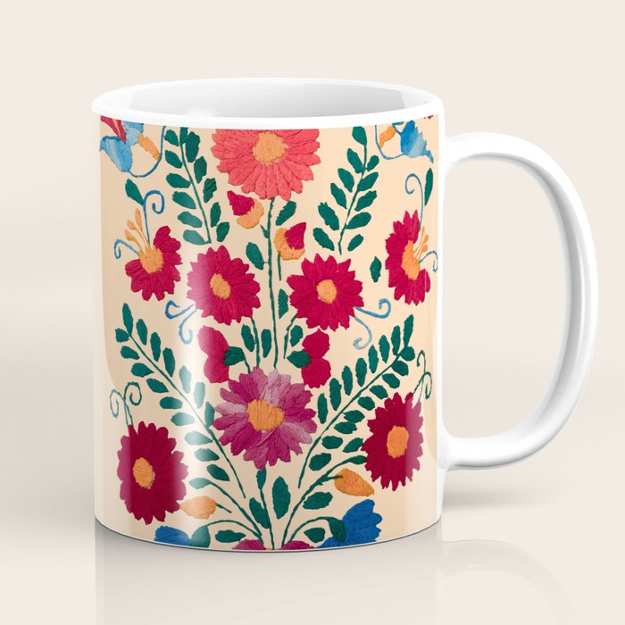 Mexican Bird Motif Cream  Coffee Mug Gallery Image 1