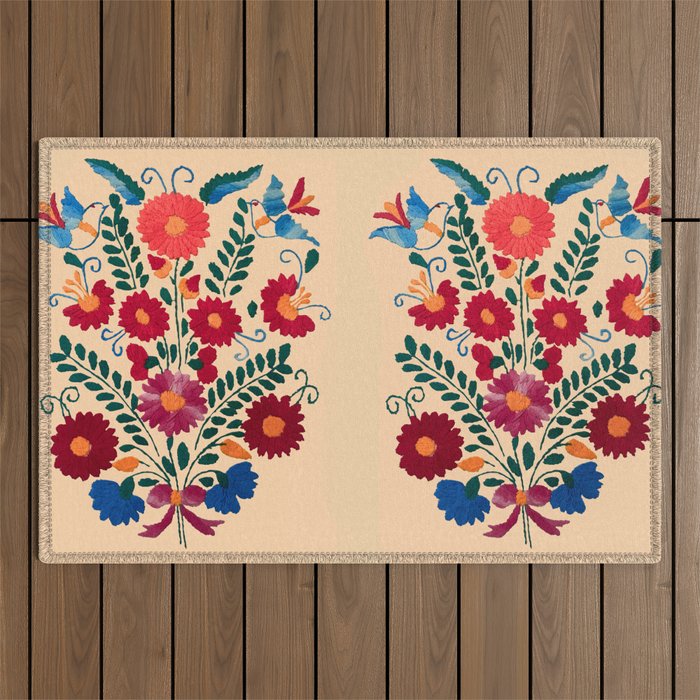 Mexican Bird Motif Cream  Outdoor Rug Gallery Image 1