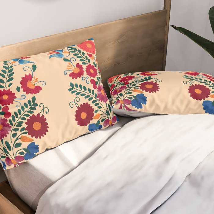 Mexican Bird Motif Cream  Pillow Sham Gallery Image 2