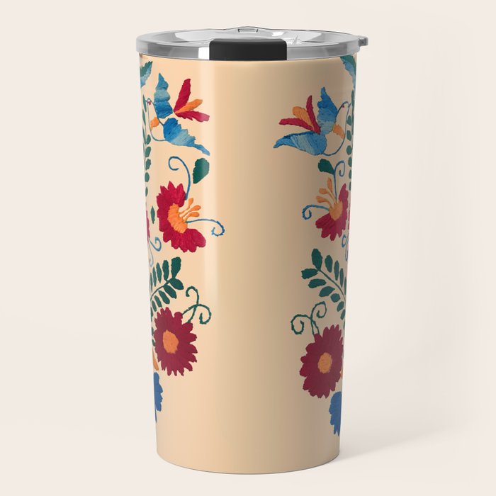 Mexican Bird Motif Cream  Travel Mug Gallery Image 1