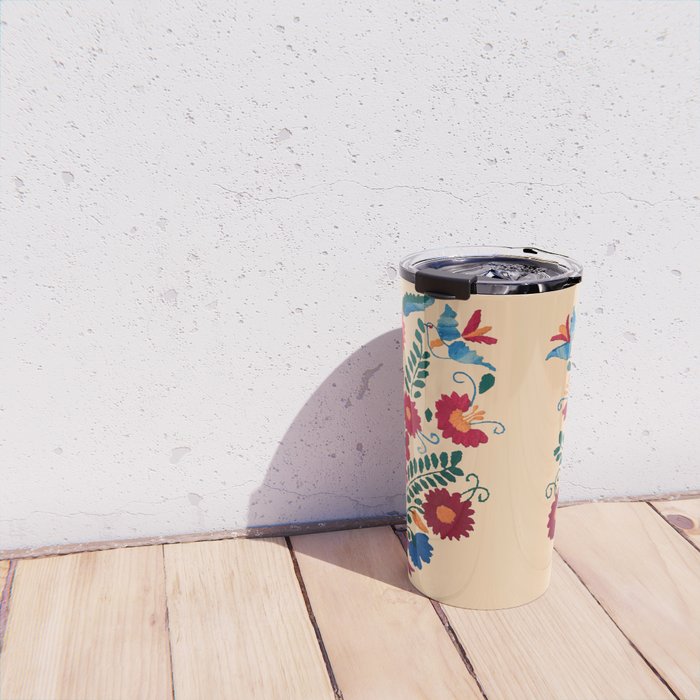 Mexican Bird Motif Cream  Travel Mug Gallery Image 4
